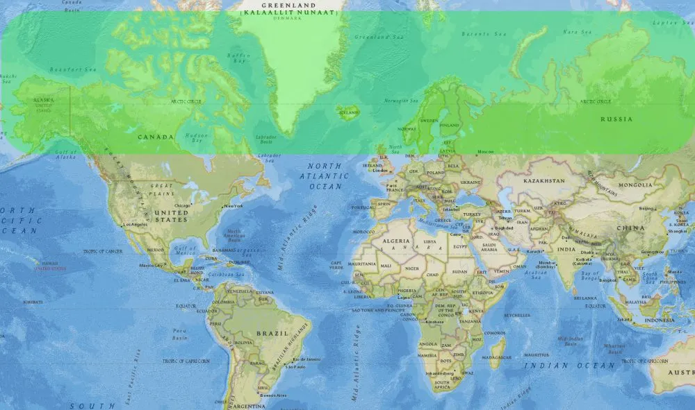 Northern Lights on World Map